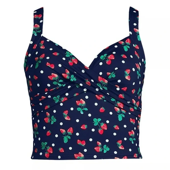Lands end Sweetheart Midkini Navy Strawberry Crop Tankini Top and Skirt Swim Set - Picture 3 of 5